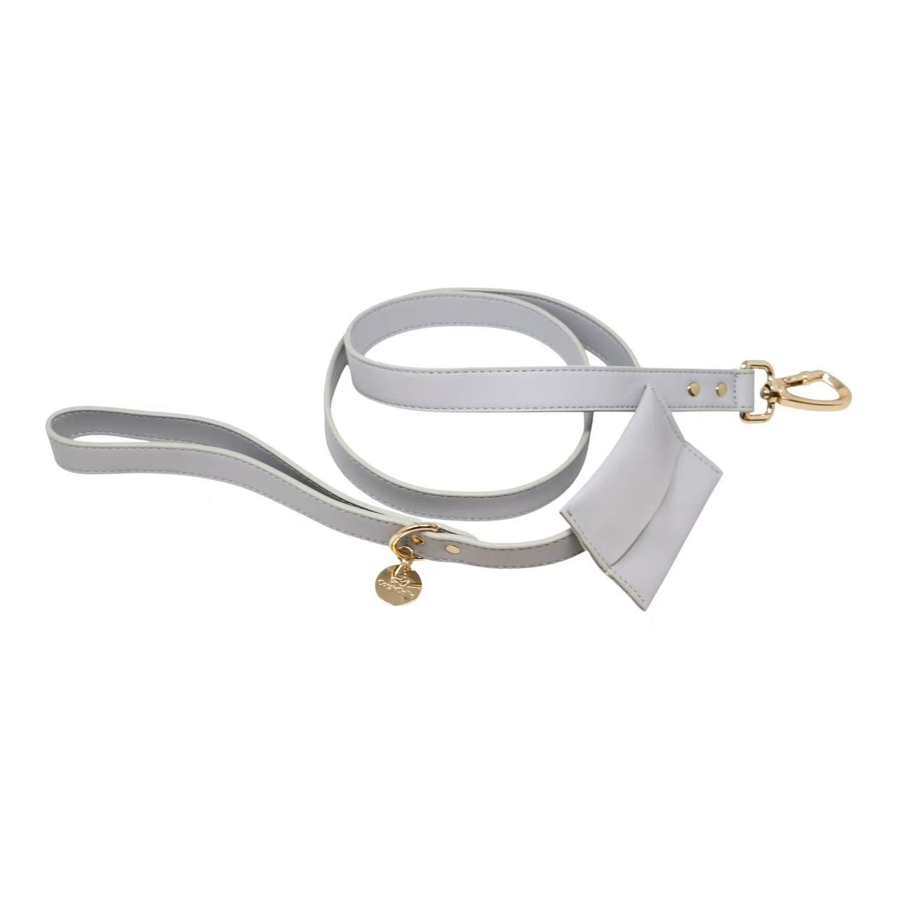Luxury Leash with Poop Bag Dispenser and Gold Details (Grey)