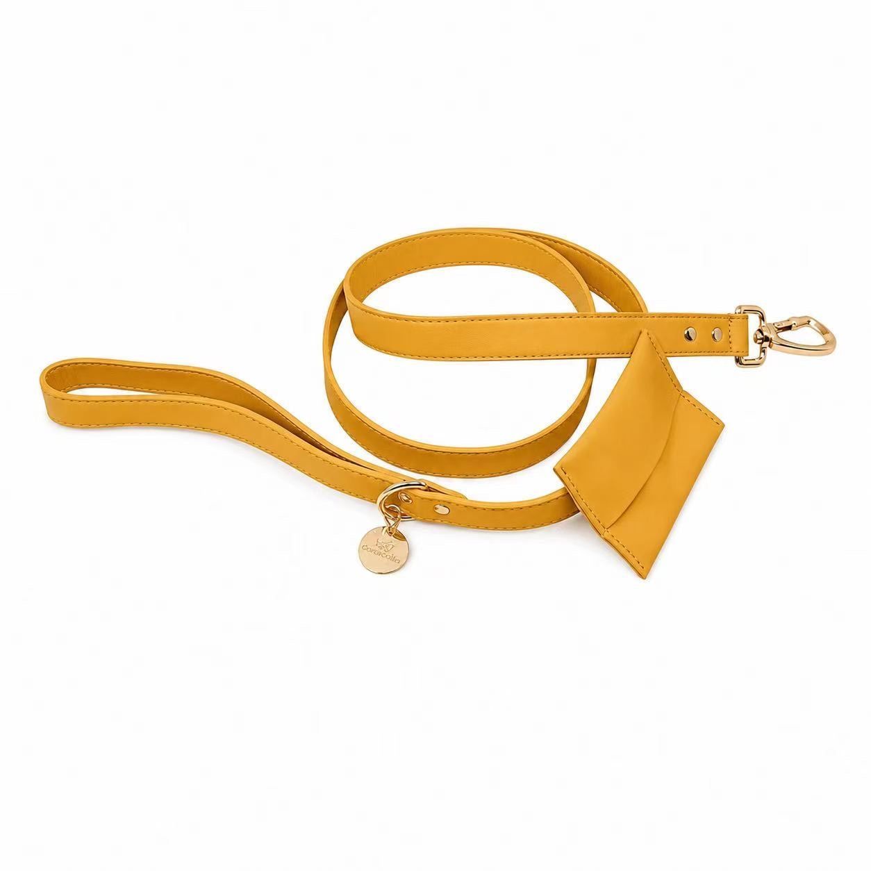 Luxury Leash with Poop Bag Holder and Gold-Tone Details (Yellow)