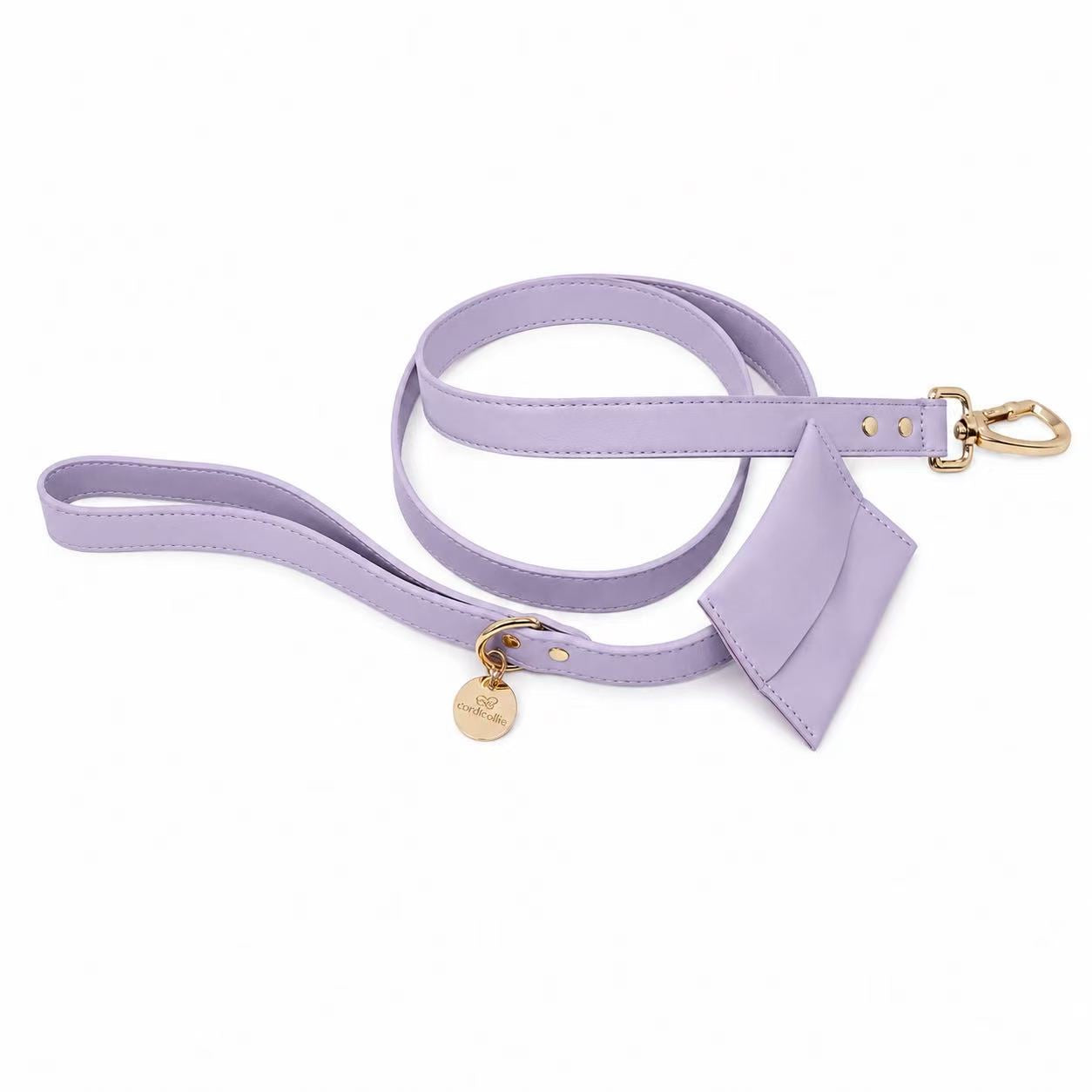 Luxury Leash with Poop Bag Holder and Gold Details (Lilac)