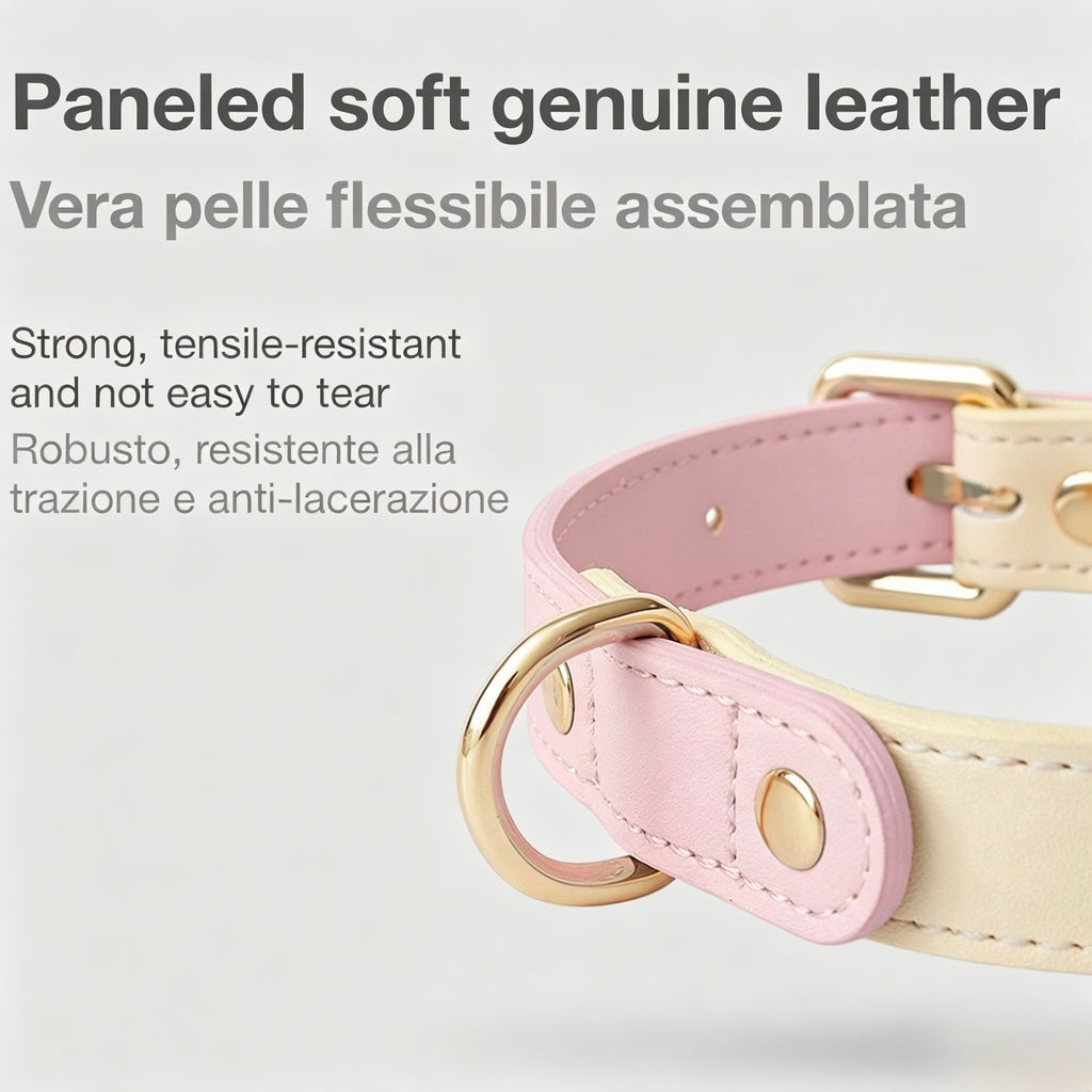 Collare Bicolore in Pelle Pastel (Rosa)