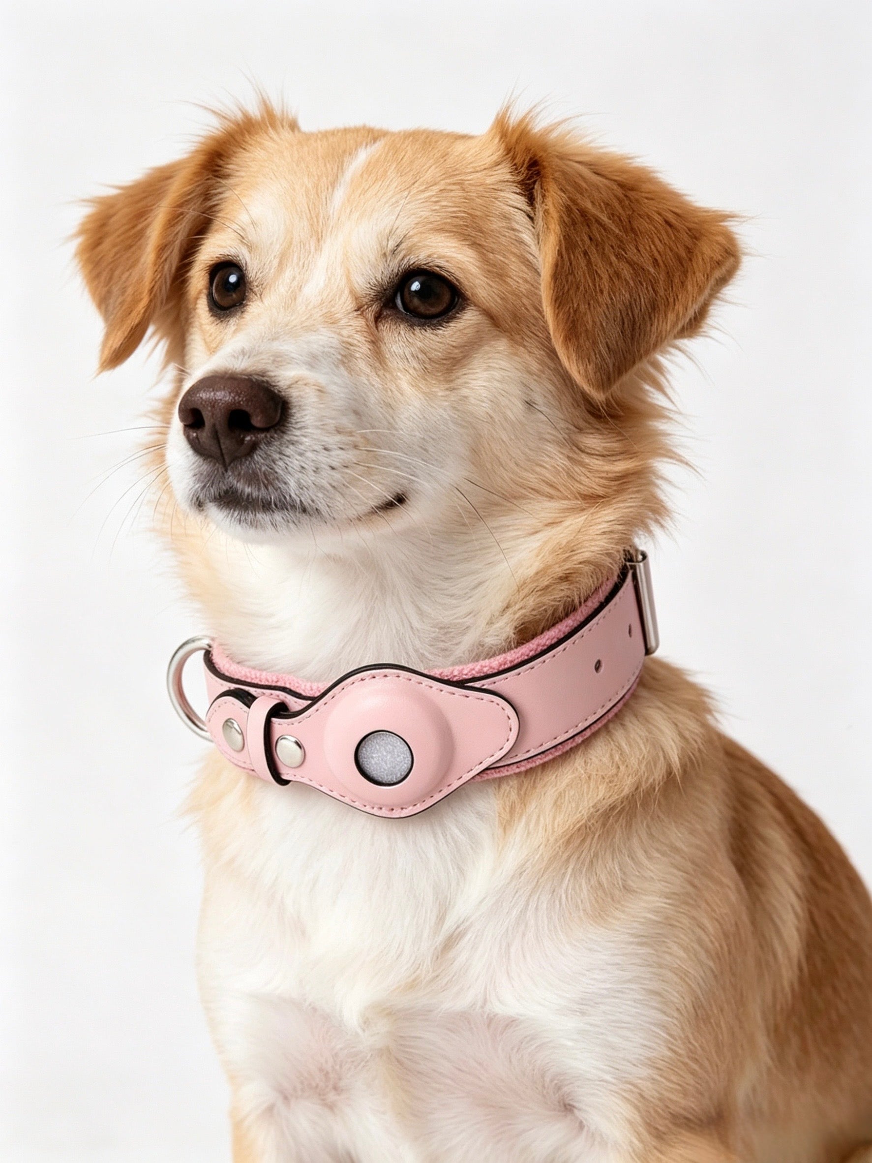 Collare in Pelle e Tessuto con Supporto Integrato per AirTag (Rosa)
