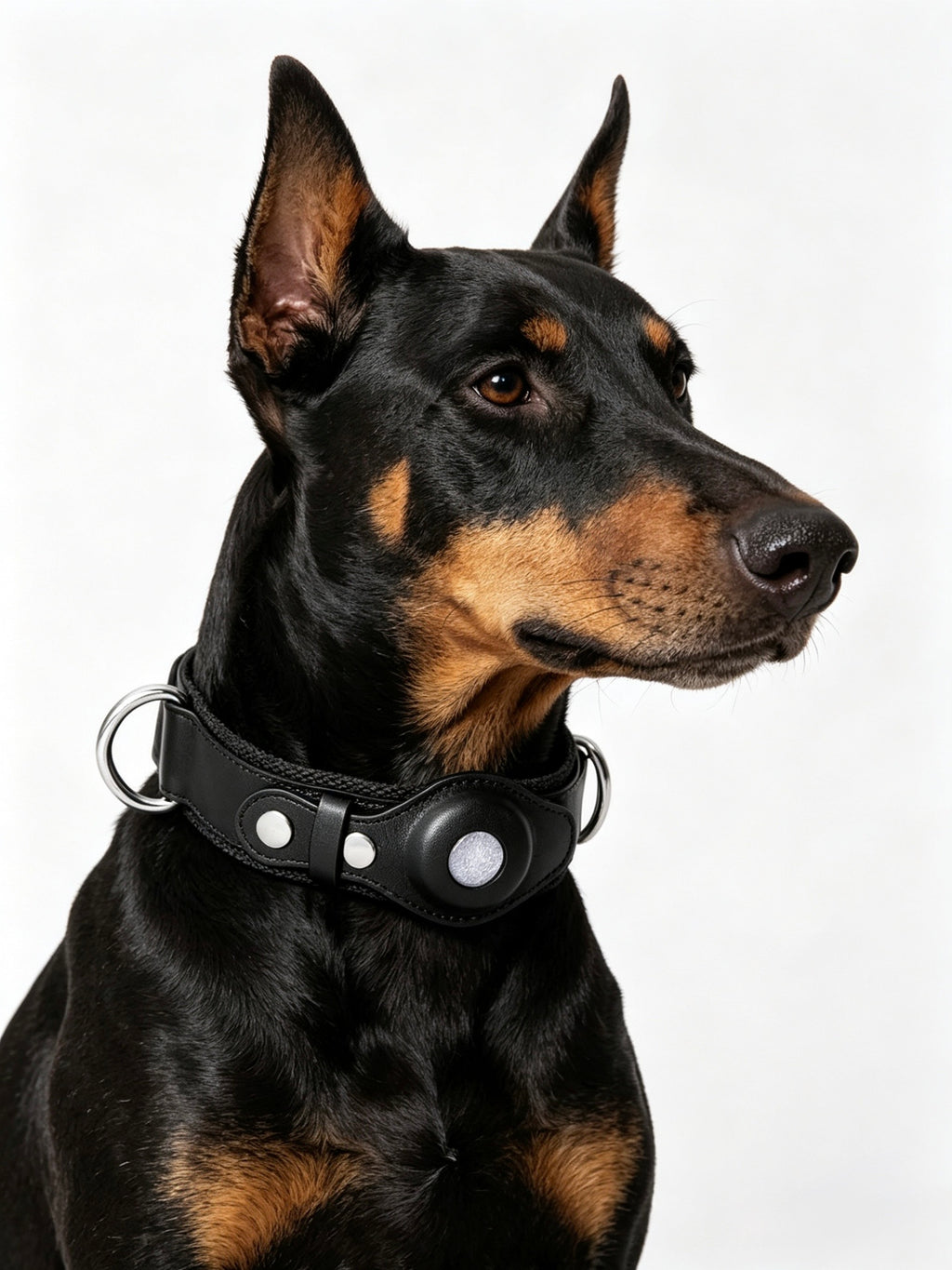 Leather and Fabric Collar with Integrated AirTag Holder (Black)