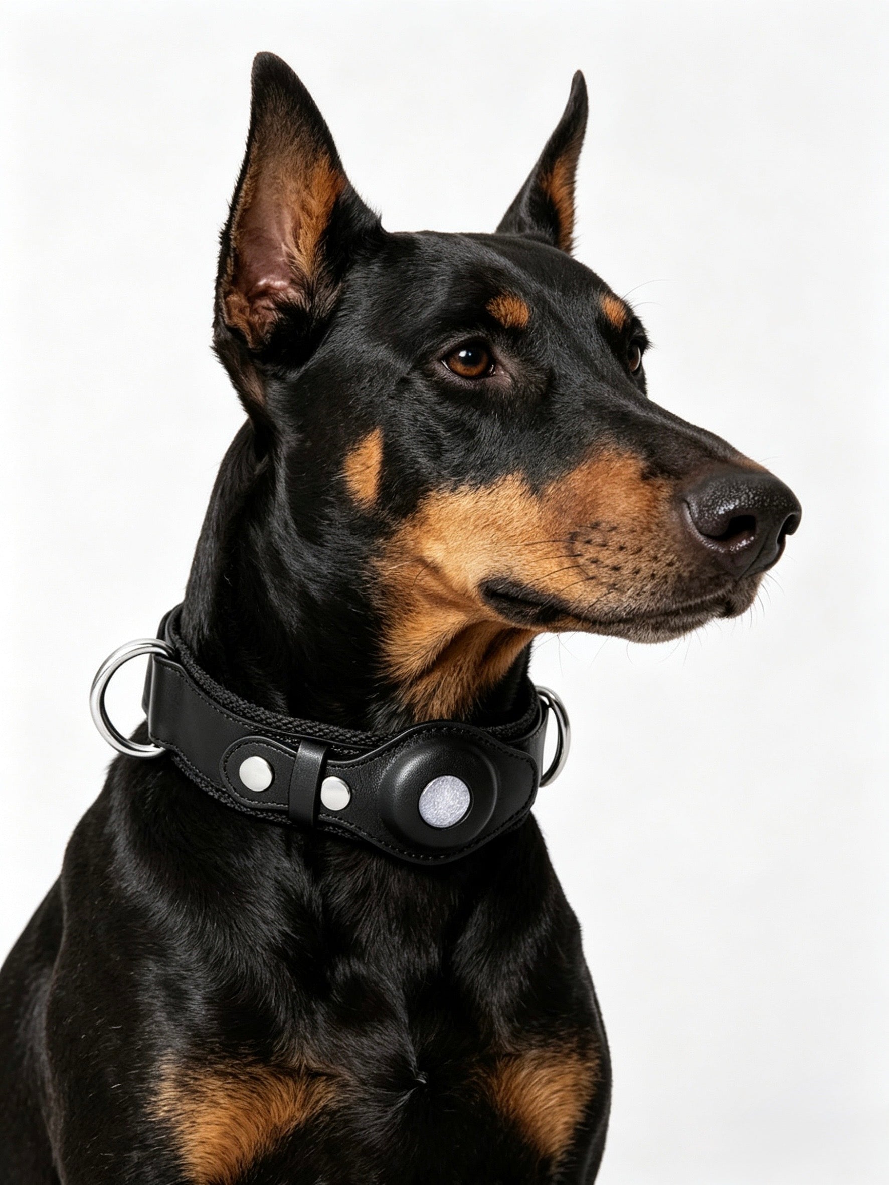 Leather and Fabric Collar with Integrated AirTag Holder (Black)