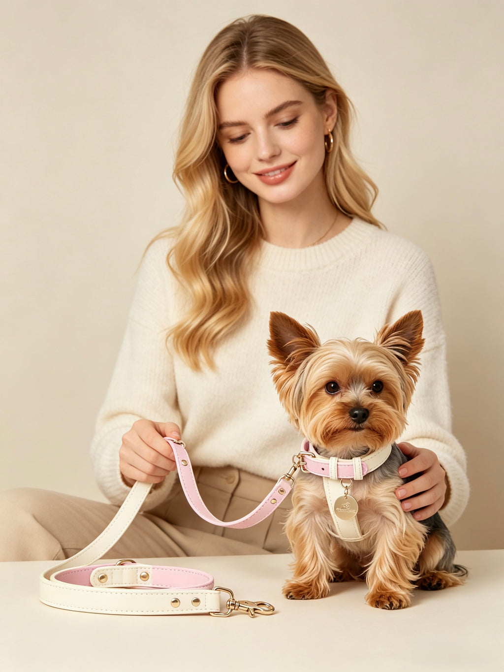 Collare Bicolore in Pelle Pastel (Rosa)