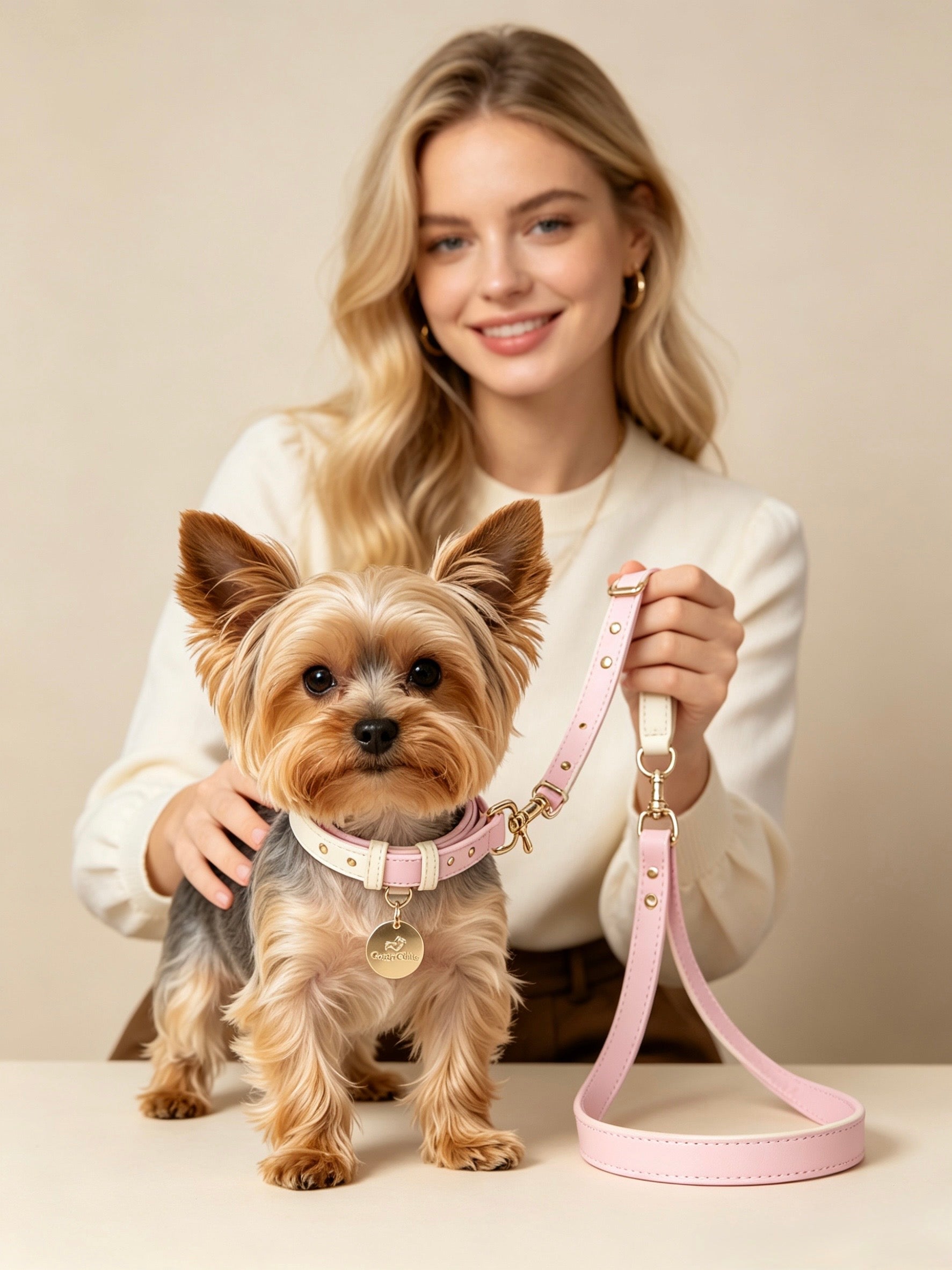 Guinzaglio Bicolore in Pelle Pastel (Rosa)