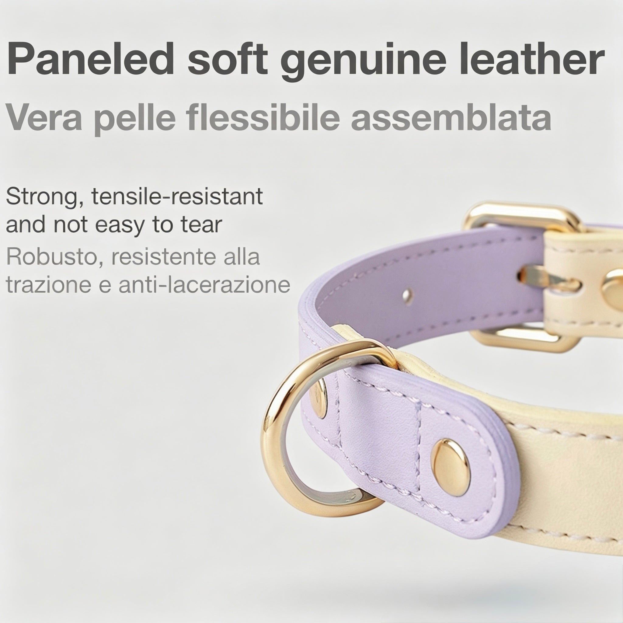 Collare Bicolore in Pelle Pastel (Lilla)