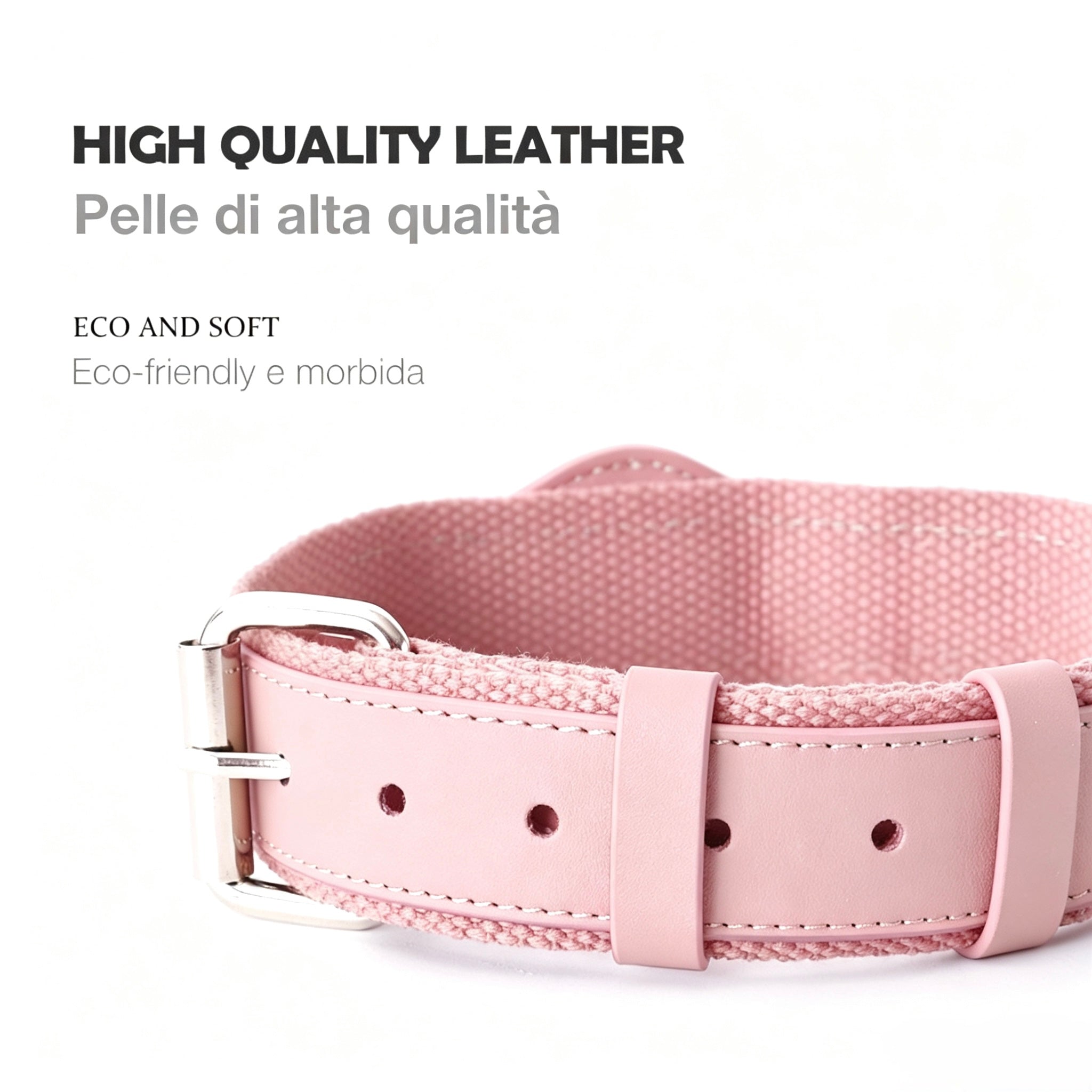 Leather and Fabric Collar with Integrated AirTag Holder (Pink)