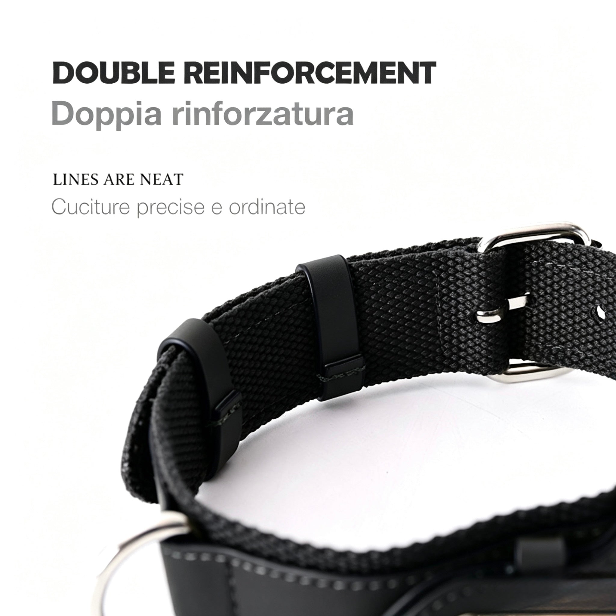 Leather and Fabric Collar with Integrated AirTag Holder (Black)