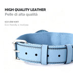 Collare in Pelle e Tessuto con Supporto Integrato per AirTag (Azzurro)