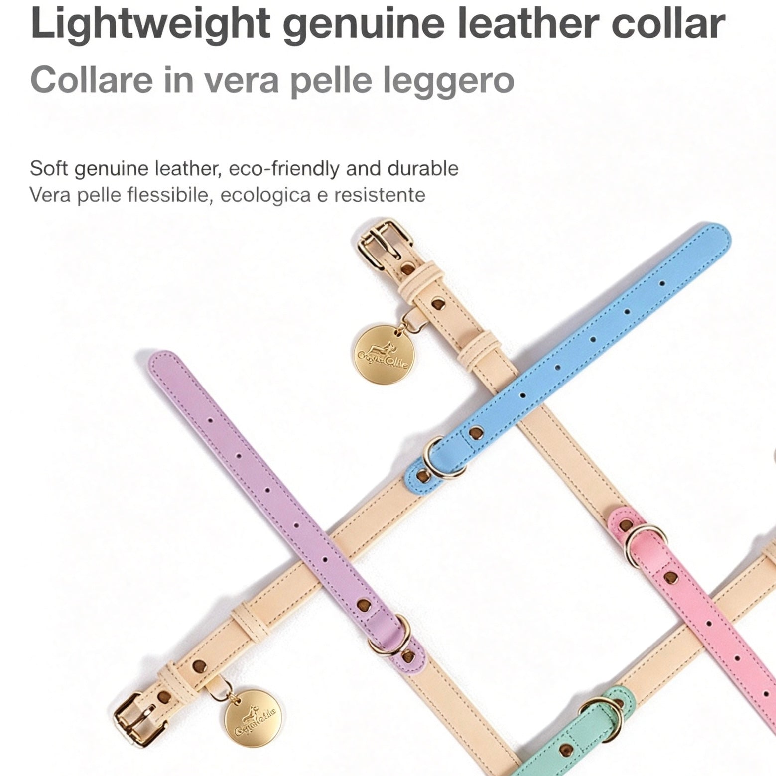 Collare Bicolore in Pelle Pastel (Azzurro)