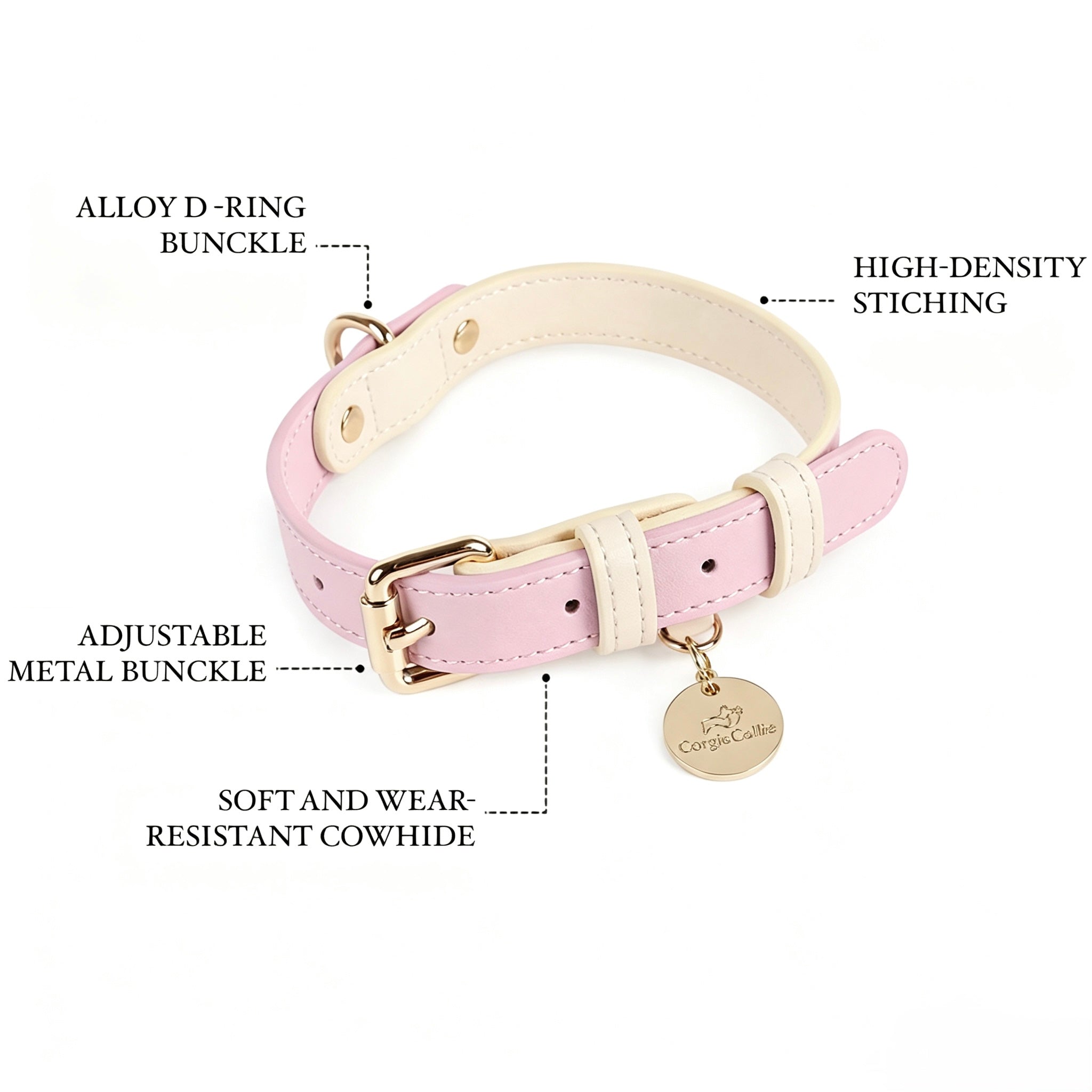 Collare Bicolore in Pelle Pastel (Rosa)