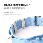 Collare in Pelle e Tessuto con Supporto Integrato per AirTag (Azzurro)