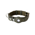 Leather and Fabric Collar with Integrated AirTag Holder (Military Green)