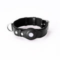 Leather and Fabric Collar with Integrated AirTag Holder (Black)