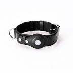 Leather and Fabric Collar with Integrated AirTag Holder (Black)