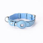 Collare in Pelle e Tessuto con Supporto Integrato per AirTag (Azzurro)