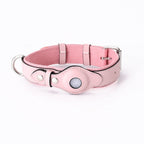 Leather and Fabric Collar with Integrated AirTag Holder (Pink)