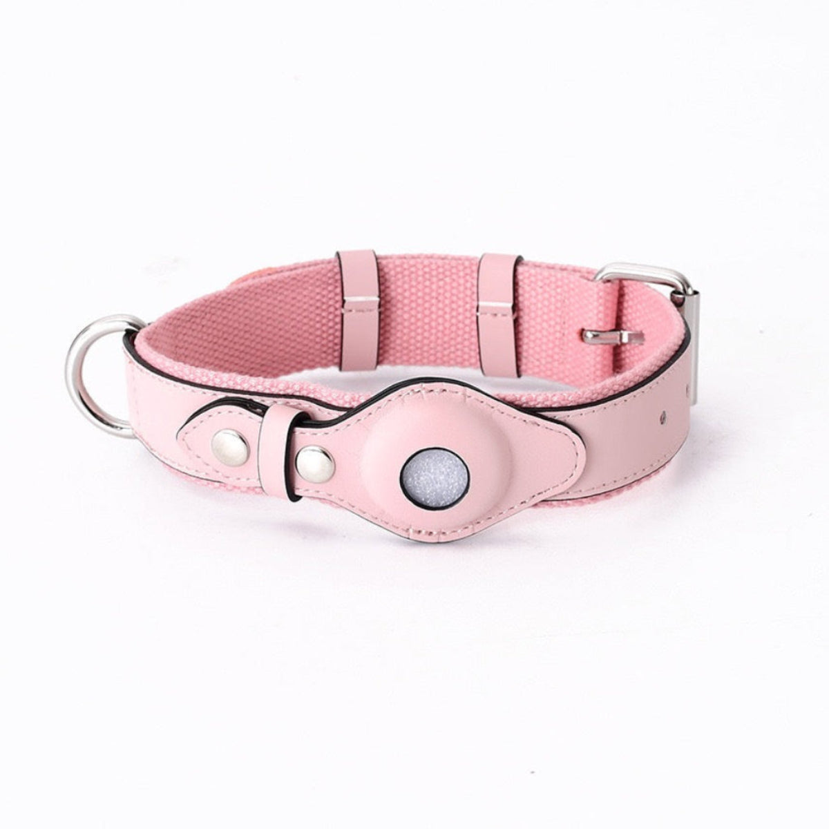 Collare in Pelle e Tessuto con Supporto Integrato per AirTag (Rosa)
