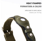 Leather and Fabric Collar with Integrated AirTag Holder (Military Green)
