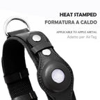 Leather and Fabric Collar with Integrated AirTag Holder (Black)