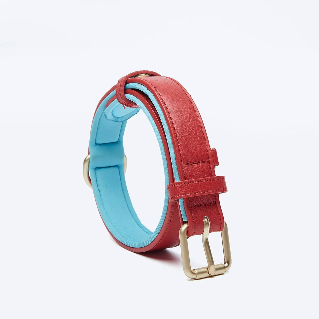 Two-tone vegan leather collar (Red)