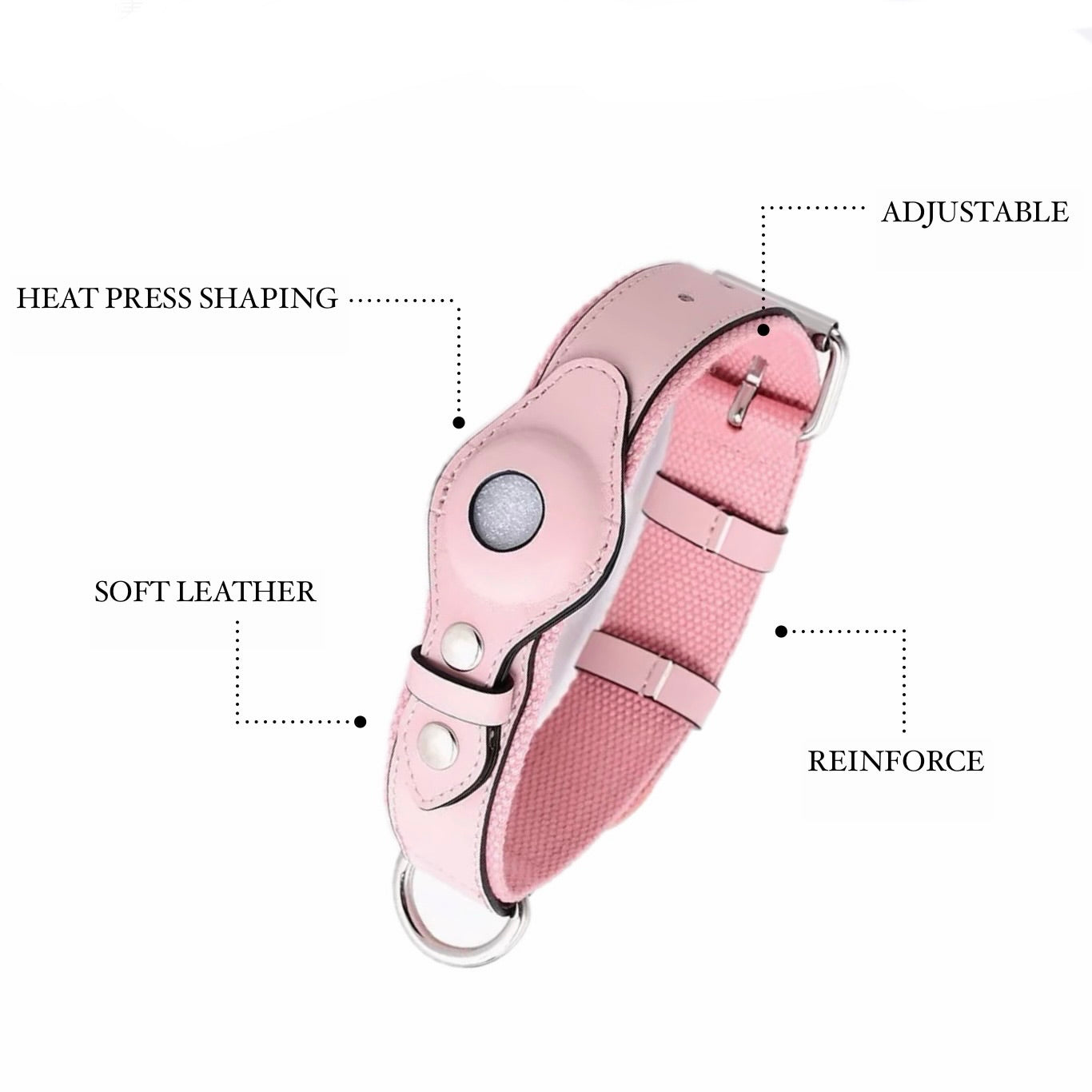 Collare in Pelle e Tessuto con Supporto Integrato per AirTag (Rosa)