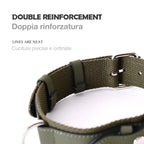 Leather and Fabric Collar with Integrated AirTag Holder (Military Green)