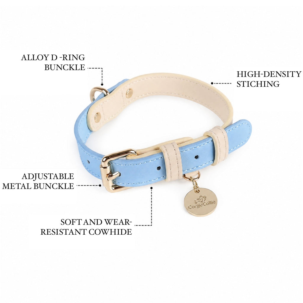 Collare Bicolore in Pelle Pastel (Azzurro)
