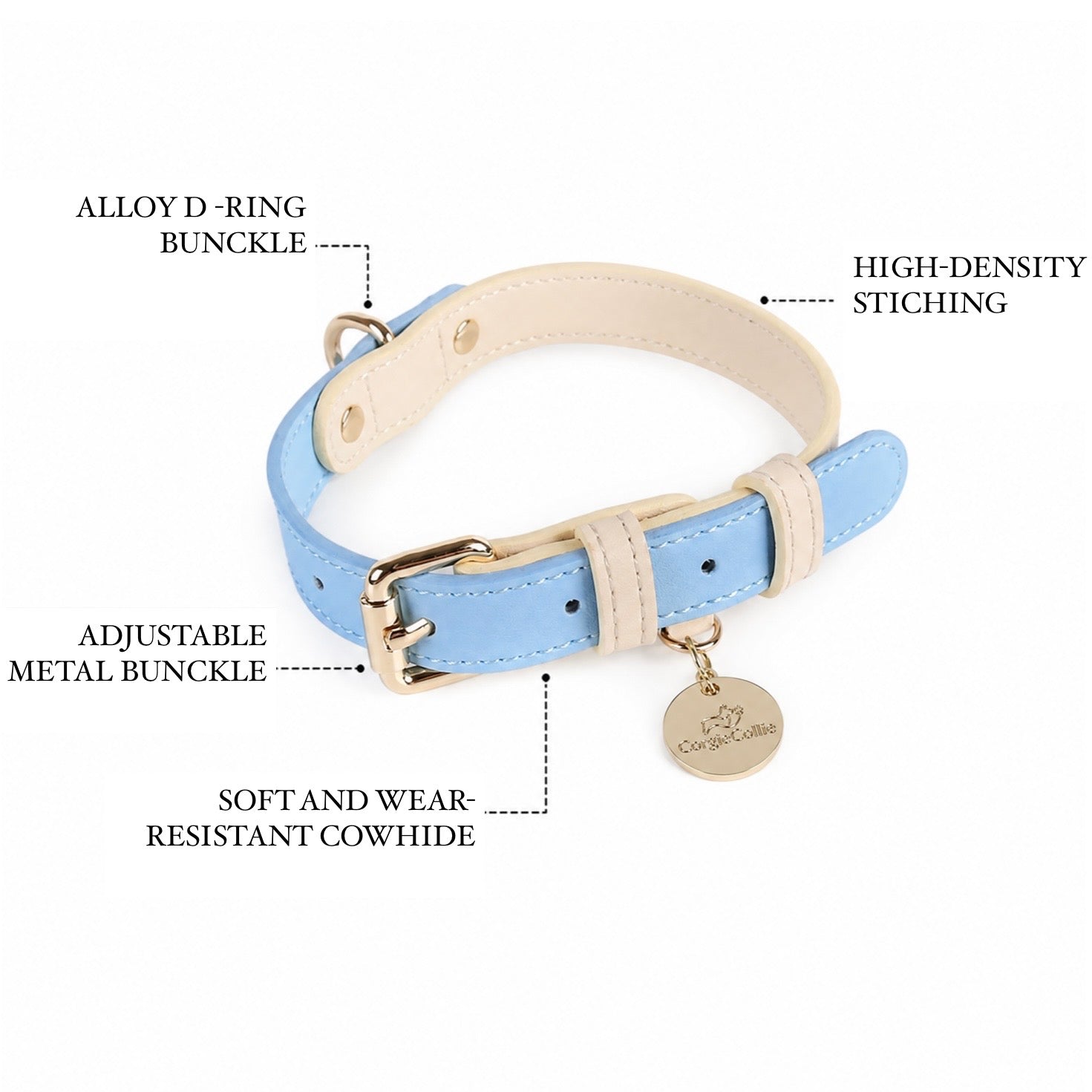 Collare Bicolore in Pelle Pastel (Azzurro)