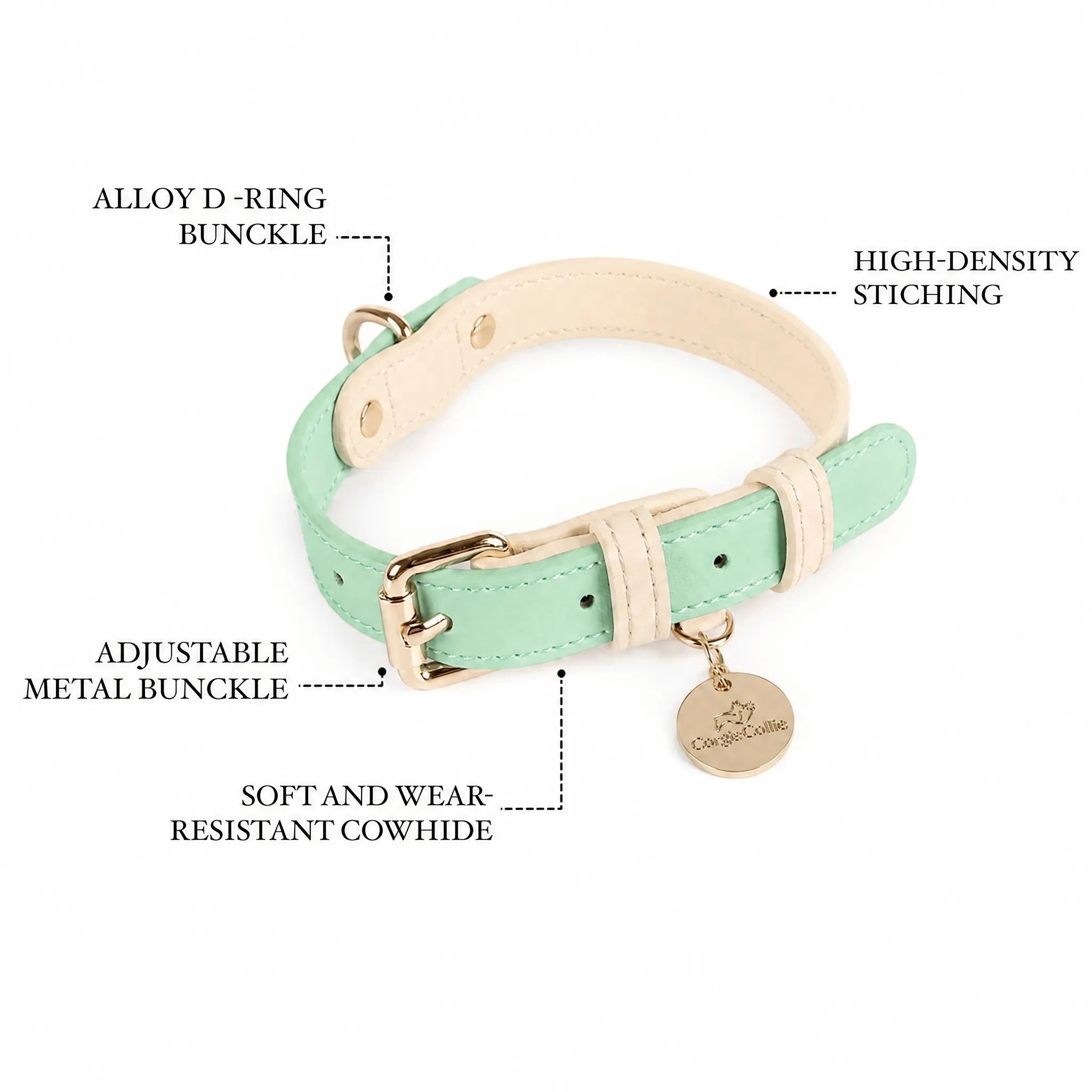 Collare Bicolore in Pelle Pastel (Verde)