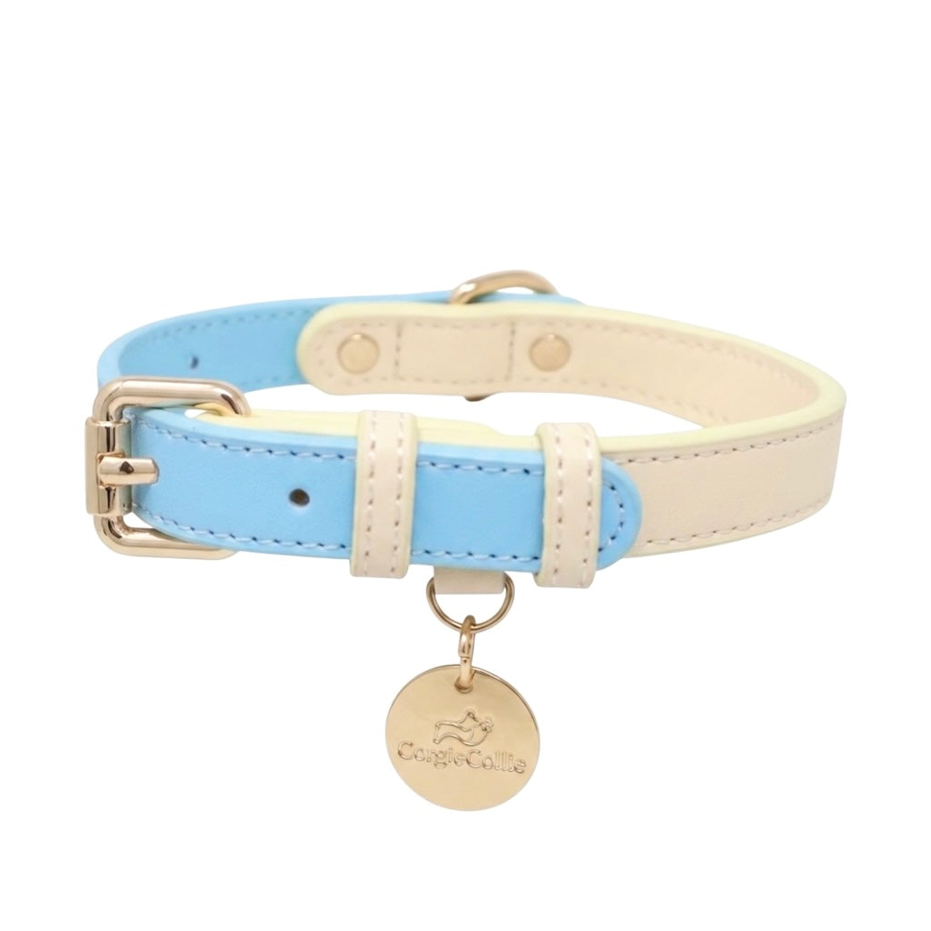 Collare Bicolore in Pelle Pastel (Azzurro)
