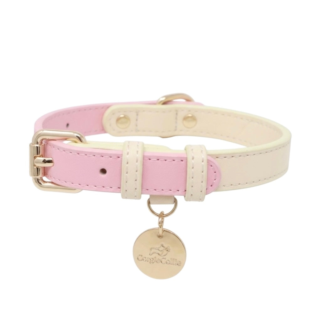 Collare Bicolore in Pelle Pastel (Rosa)