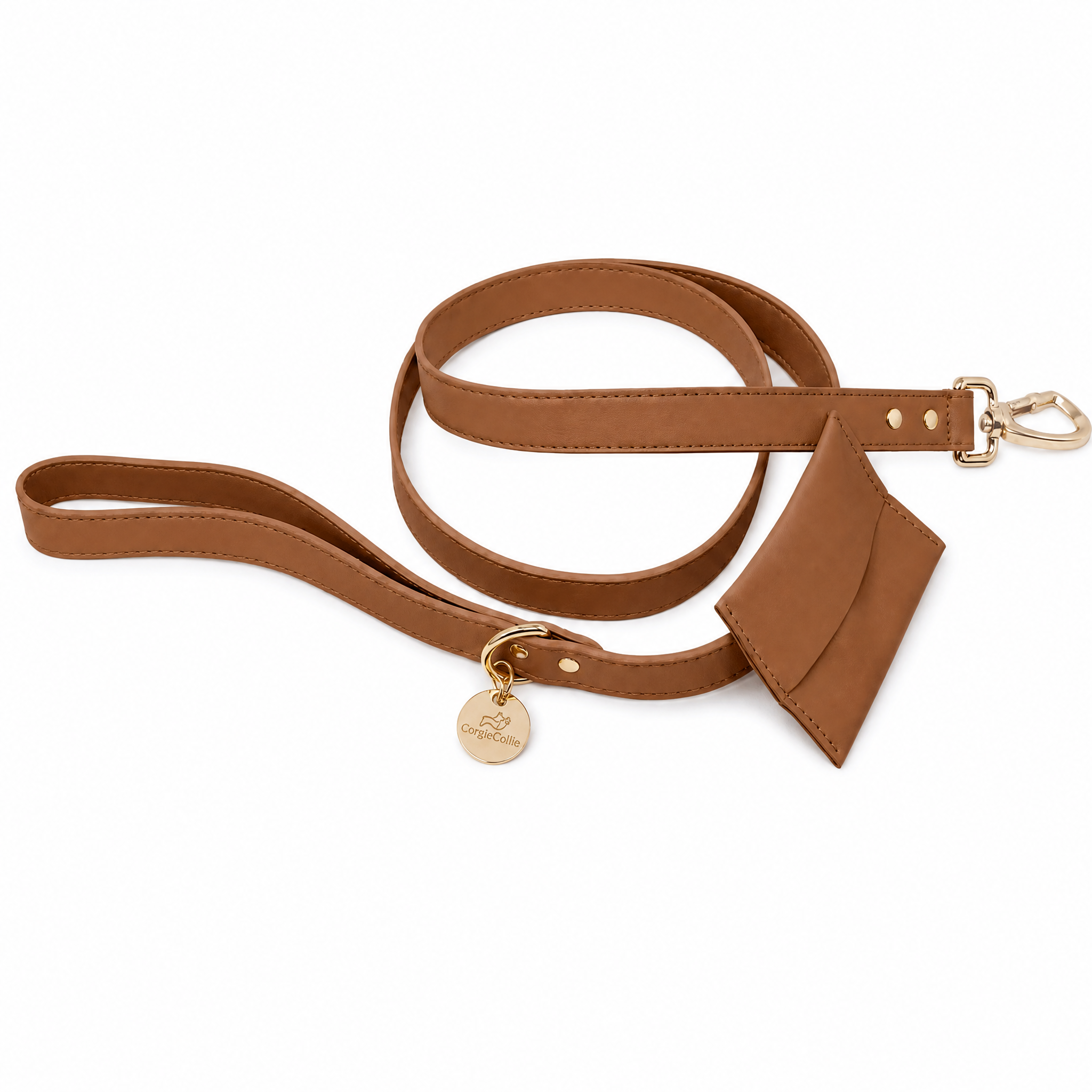 Luxury Leash with Poop Bag Holder and Gold-Plated Details (Leather)