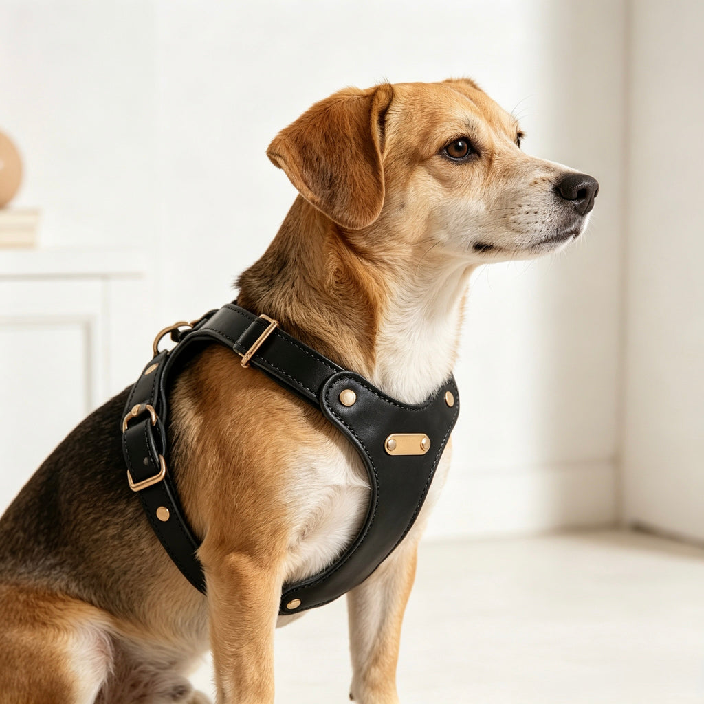 Luxury Dog Harness with Gold Finish (Black)